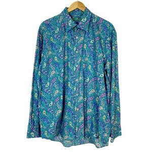 ALAN FLUSSER Floral Paisley Shirt XL Blue